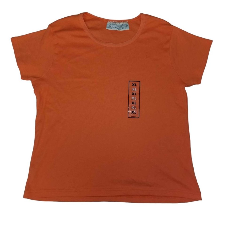 NWOT Basic Editions Women's Orange Round Neck Pullover Top Shirt Size XL